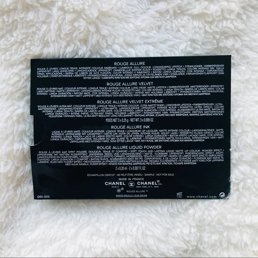 Chanel rouge allure 5 shades+applicator Sample